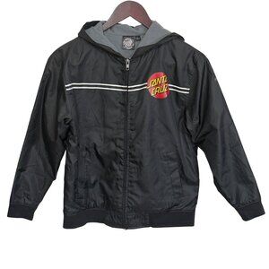 Santa Cruz Kids L Windbreaker Zip-Up Hoodie Black Polyester Skateboarding Logo